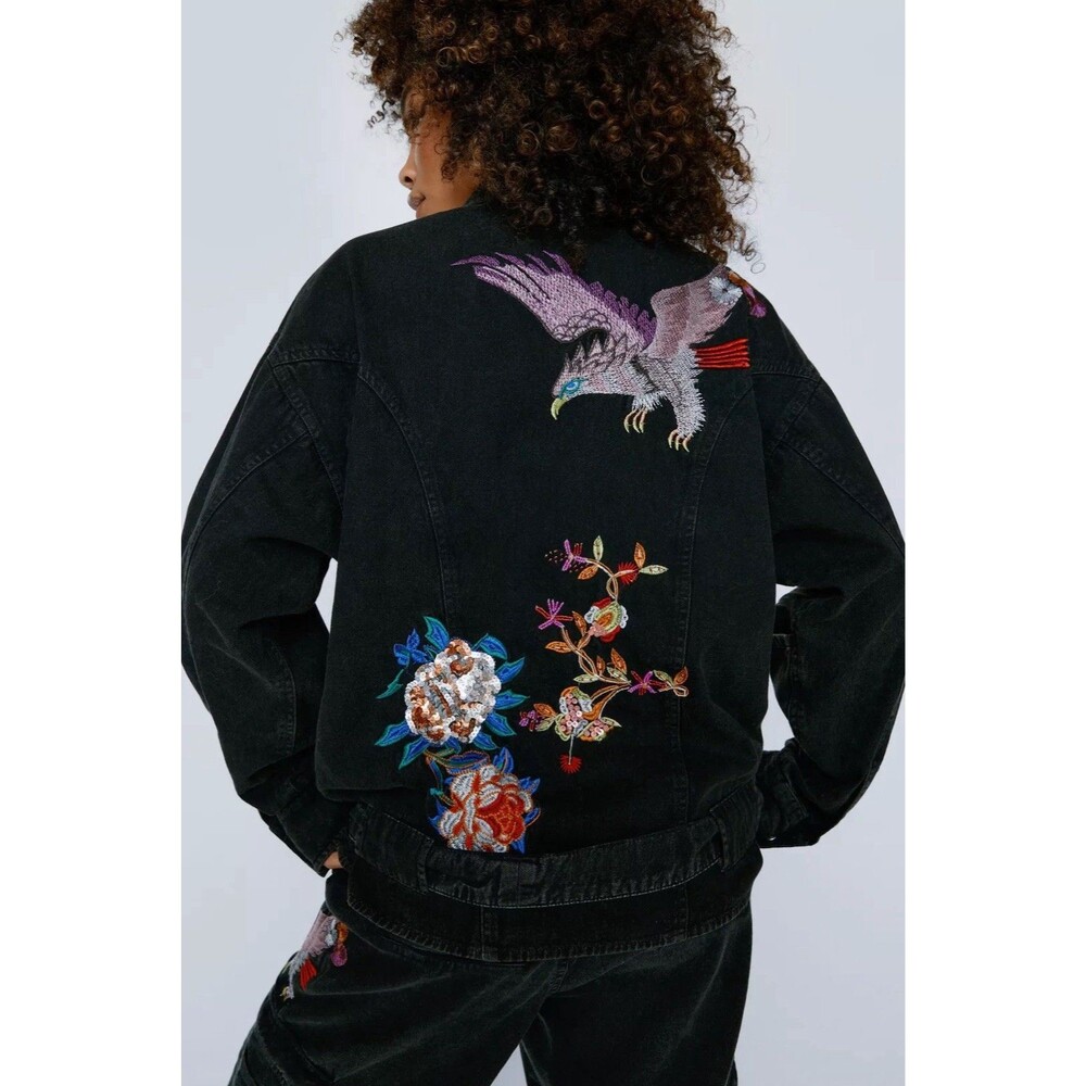 NWT Nasty Gal Embroidered Beaded Oversized Pocket Shacket Womens - 2 (MSRP $250)